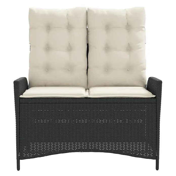 Furnicato Gartenbank - B x T x H: 59 x 86 x 93 cm, Schwarz und Creme - Schwarze Polyrattan-Gartenbank mit cremefarbenen Sitz- und Rückenkissen.