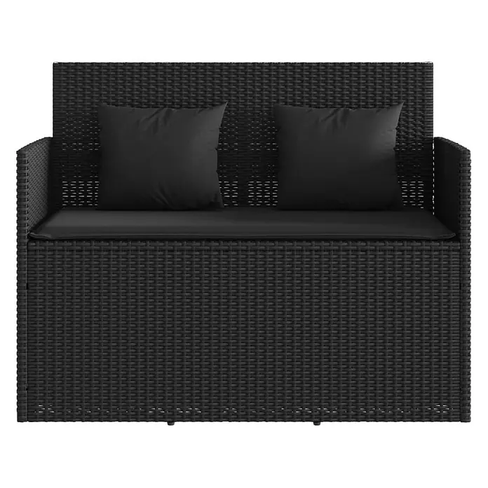 Furnicato Gartenbank PE-Rattan - B x T x H: 120 x 50 x 90,5 cm, Schwarz - Schwarze Polyrattan Gartenbank mit Armlehnen, Rückenlehne und schwarzen Sitz- und Rückenkissen.