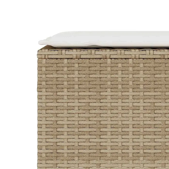 Furnicato Gartenbank - B x T x H: 110 x 30 x 40,5 cm, Beige und Cremeweiß - Helle geflochtene Aufbewahrungsbox mit weißem Kissen.