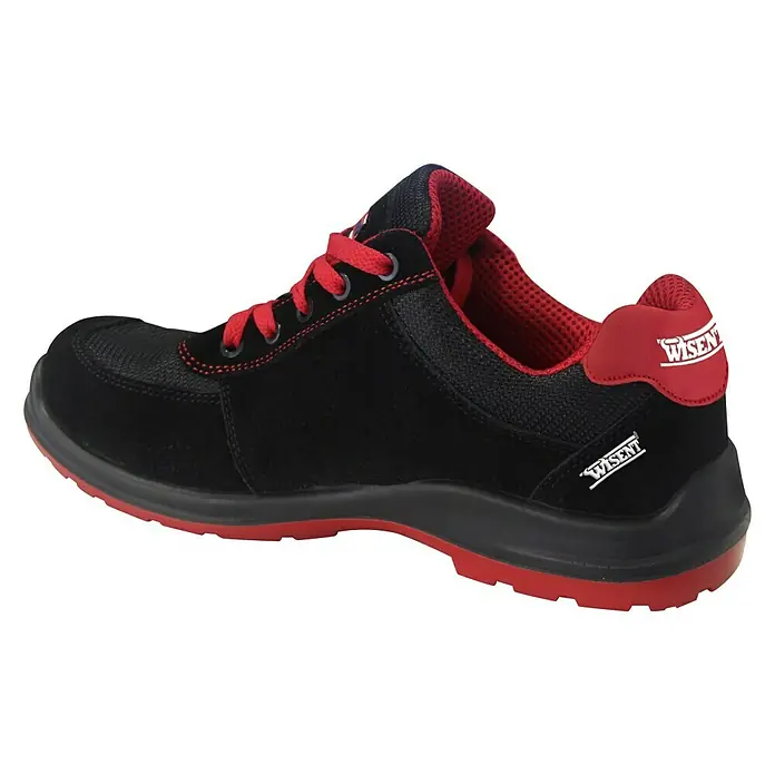 Wisent Zapato bajo de seguridad - 36, Clase de protección según EN ISO 20345: S1P, Negro/Rojo - Zapato de seguridad negro Wisent con detalles rojos y cordones, que ofrece protección y confort óptimos en el trabajo.