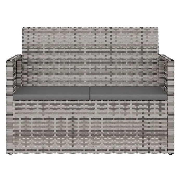 Furnicato Gartenbank - B x T x H: 56 x 105 x 75 cm, Grau - Zweisitziges graues Polyrattan-Gartensofa mit dunkelgrauen Kissen.