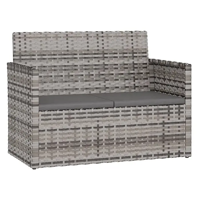 Furnicato Gartenbank - B x T x H: 56 x 105 x 75 cm, Grau - Zweisitzige graue Polyrattan-Gartenbank mit dunkelgrauen Kissen.