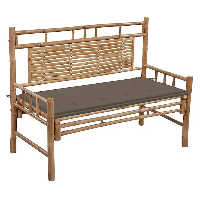Furnicato Gartenbank Bambus Taupe - B x T x H: 55 x 120 x 90 cm, Taupe - Bambus-Gartenbank mit grauem Sitzkissen.