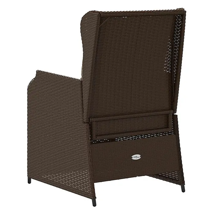 Furnicato Gartenbank Poly-Rattan - B x T x H: 55 x 55 x 95 cm, Braun und Cremeweiß - Brauner Polyrattan-Gartensessel, Rück- und Seitenansicht.
