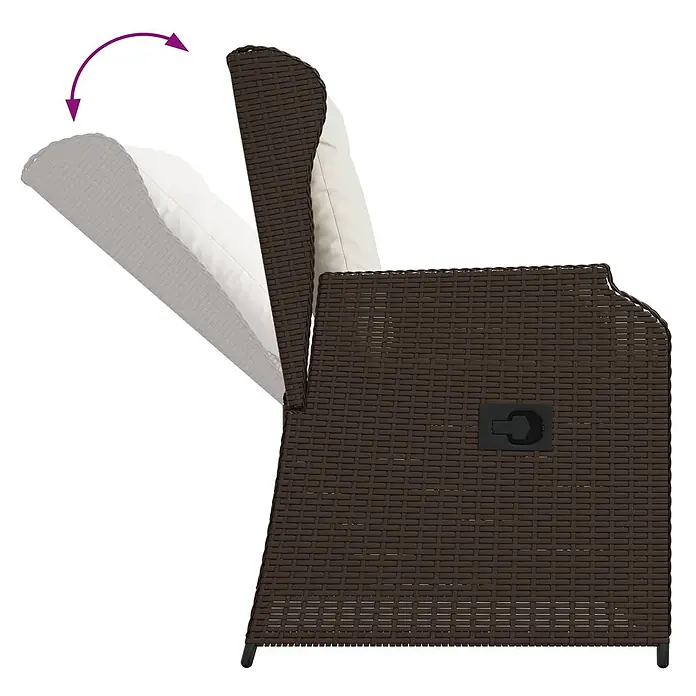 Furnicato Gartenbank Poly-Rattan - B x T x H: 55 x 55 x 95 cm, Braun und Cremeweiß - Brauner Polyrattan Gartenstuhl mit weißem Kissen und verstellbarer Rückenlehne in Bewegung.