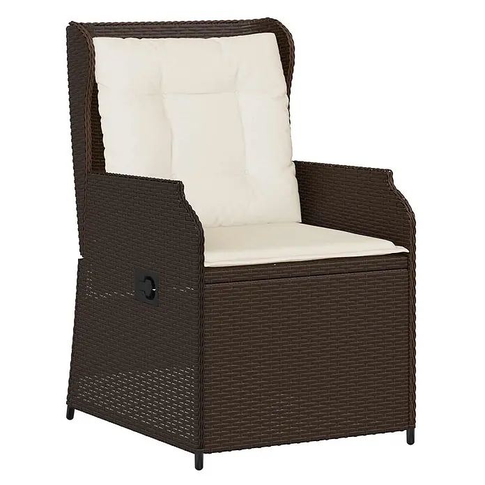Furnicato Gartenbank Poly-Rattan - B x T x H: 55 x 55 x 95 cm, Braun und Cremeweiß - Brauner Polyrattan-Liegesessel mit cremefarbenen Kissen.