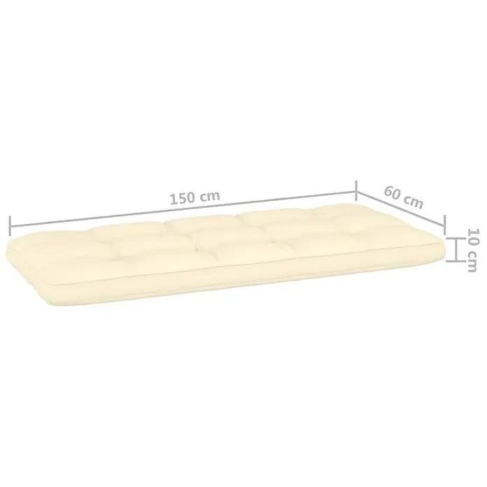 Furnicato Gartenbank Kiefernholz imprägniert - B x T x H: 76 x 179 x 76 cm, Creme - Cremefarbenes, rechteckiges, getuftetes Kissen, 150x60x10 cm.