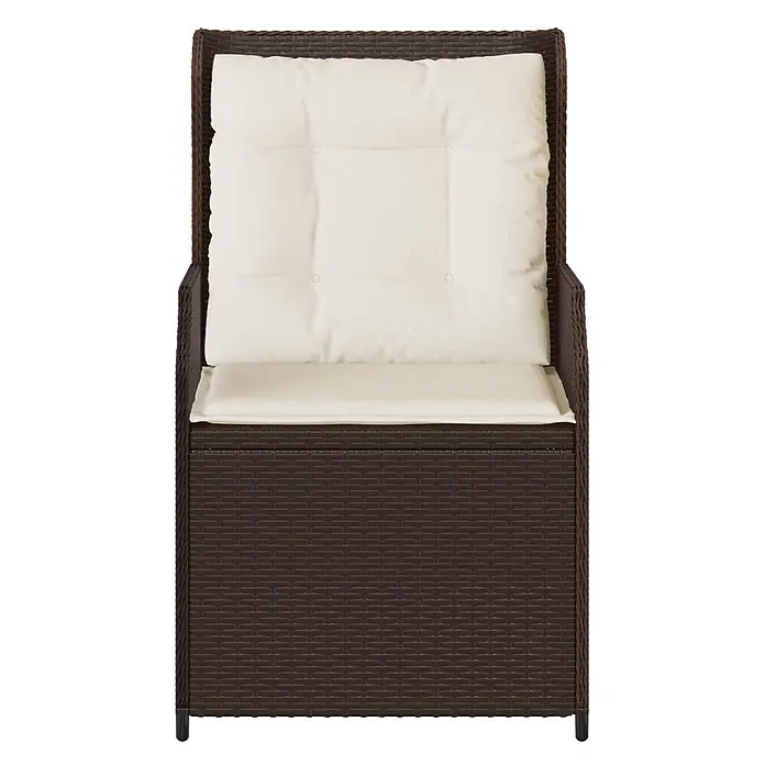 Furnicato Gartenbank Poly-Rattan - B x T x H: 55 x 55 x 95 cm, Braun und Cremeweiß - Brauner Kunst-Rattan Gartensessel mit weißen Kissen.