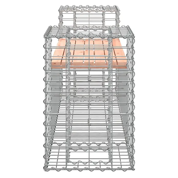 Furnicato Gartenbank Douglasien-Massivholz - B x T x H: 183 x 41 x 60,5 cm, Natürliches Douglasie - Gabionenbank mit silbernem Drahtgeflechtrahmen und heller Holzlattenauflage.