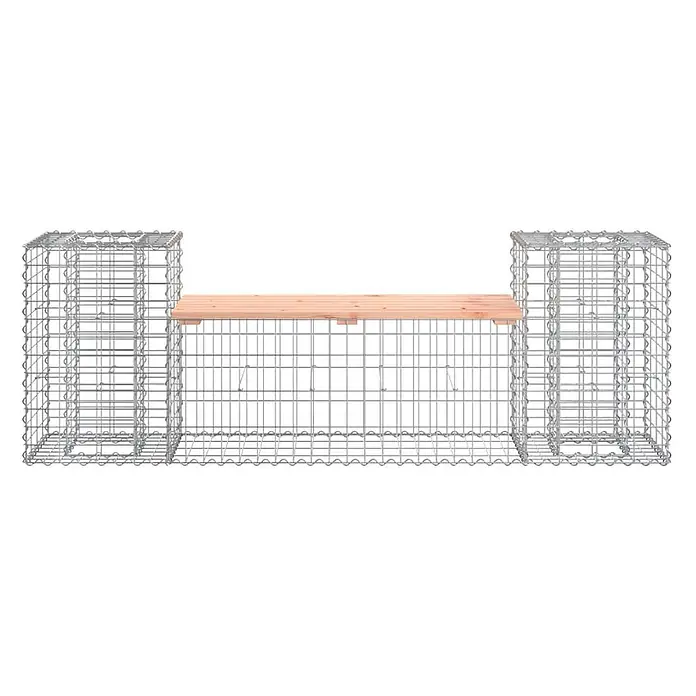 Furnicato Gartenbank Douglasien-Massivholz - B x T x H: 183 x 41 x 60,5 cm, Natürliches Douglasie - Gabionenbank aus verzinktem Stahldraht mit heller Holzauflage.