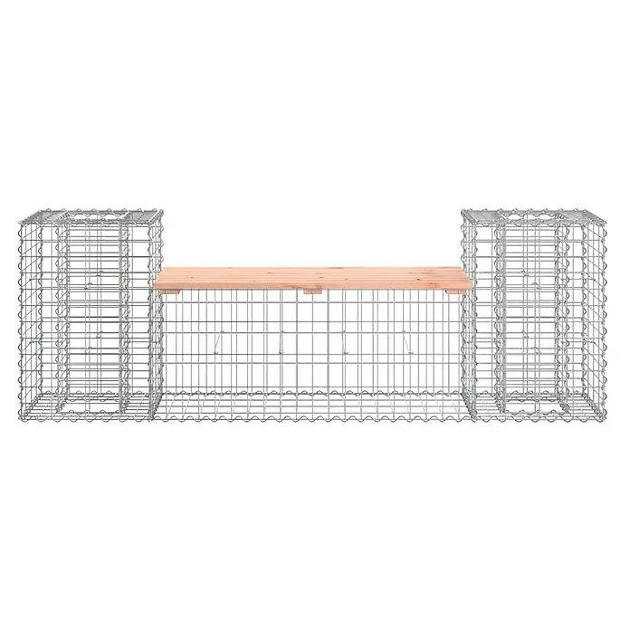 Furnicato Gartenbank Douglasien-Massivholz - B x T x H: 183 x 41 x 60,5 cm, Natürliches Douglasie - Gabionenbank mit verzinktem Drahtgeflechtrahmen und hellbrauner Holzauflage.