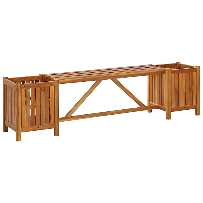 Furnicato Gartenbank Akazien-Massivholz geölt - B x T x H: 150 x 30 x 40 cm, Braun - Braune Holzbank mit zwei integrierten Pflanzgefäßen an jedem Ende.