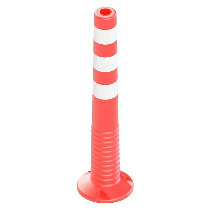Schake Sperrpfosten flexibel - Ø x H: 80 x 750 mm, Kunststoff, Aufdübeln, Rot, Weiß - Roter Leitpfosten mit weißen Streifen und geriffelter Basis für Verkehrssicherheit und Wegführung.