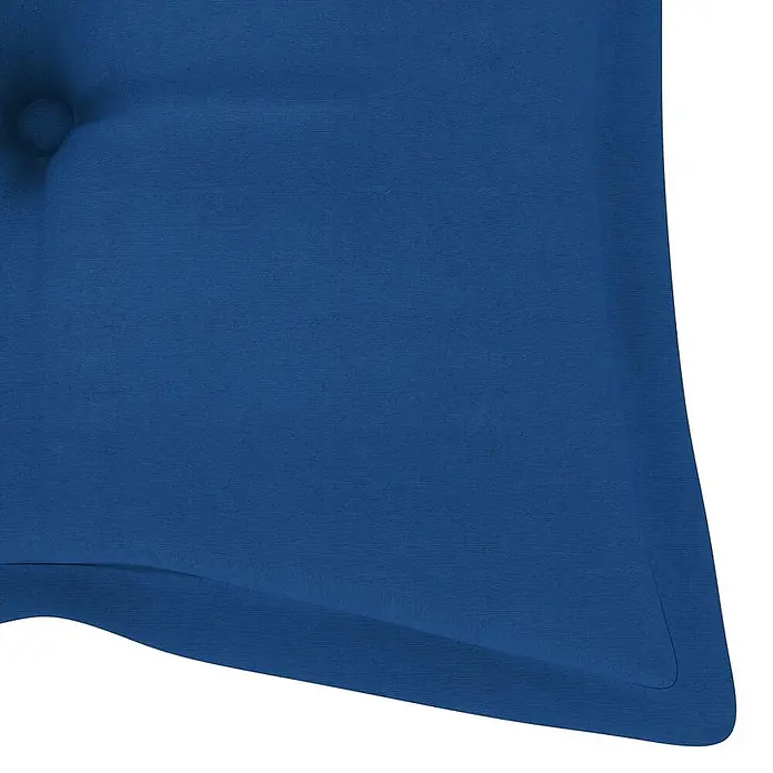 Furnicato Gartenbank Akazienholz geölt - B x T x H: 58 x 120 x 90 cm, Blau - Blauer, geknöpfter Stoffkissen.
