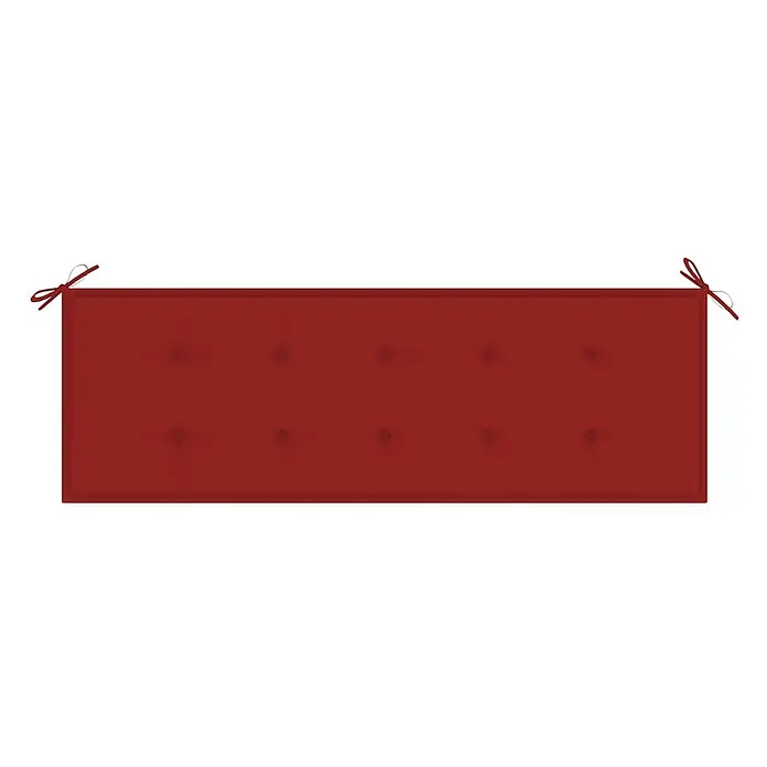 Furnicato Gartenbank Eukalyptusholz geölt - B x T x H: 150 x 60 x 89 cm, Rot - Ein tiefrotes, rechteckiges Steppkissen mit Bändern an zwei Ecken.