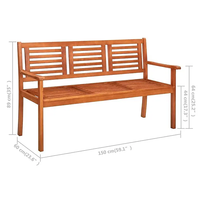 Furnicato Gartenbank Eukalyptusholz geölt - B x T x H: 150 x 60 x 89 cm, Rot - Braune Gartenbank aus Holz mit Lattenrost-Design. Maße: 150x60x89 cm.