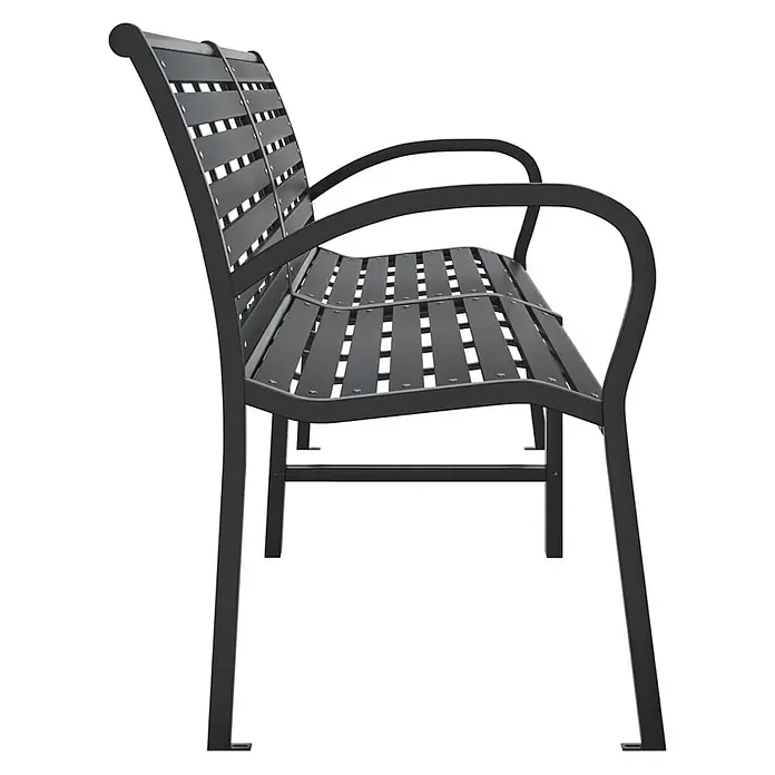 Furnicato Gartenbank WPC - B x T x H: 231 x 60 x 81 cm, Schwarz - Dunkelgraue Lamellenbank aus Metall mit geschwungenen Armlehnen für den Außenbereich.
