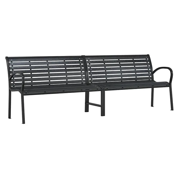 Furnicato Gartenbank WPC - B x T x H: 231 x 60 x 81 cm, Schwarz - Schwarze Lamellenbank für den Außenbereich mit Metallrahmen, zwei Sitzbereichen und Armlehnen.