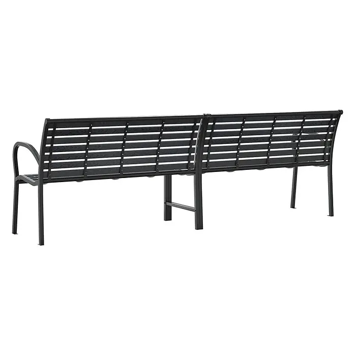 Furnicato Gartenbank WPC - B x T x H: 231 x 60 x 81 cm, Schwarz - Lange schwarze Outdoor-Bank aus Metall mit Lattenrücken, Rückansicht.