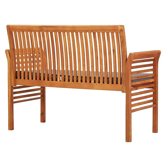 Furnicato Gartenbank Akazien-Massivholz geölt - B x T x H: 120 x 60 x 90 cm, Dunkelgrau - Holzgartenbank mit Lattenrückenlehne und Armlehnen, mit dunklen Sitzkissen.