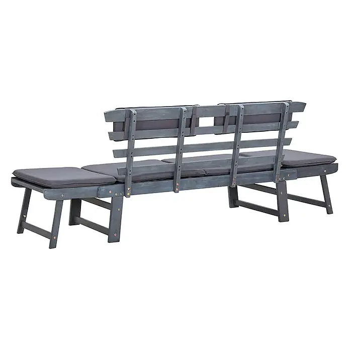Furnicato Gartenbank Akazien-Massivholz - B x T x H: 190 x 66 x 75 cm, Grau - Graue Holz-Liegebank mit dunkelgrauen Kissen.
