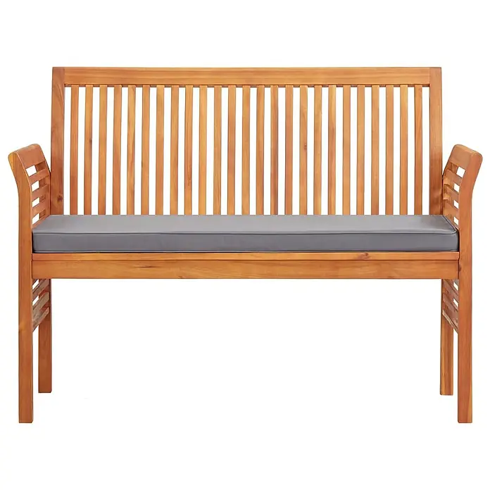 Furnicato Gartenbank Akazien-Massivholz geölt - B x T x H: 120 x 60 x 90 cm, Dunkelgrau - Gartenbank aus Naturholz mit grauem Sitzkissen.