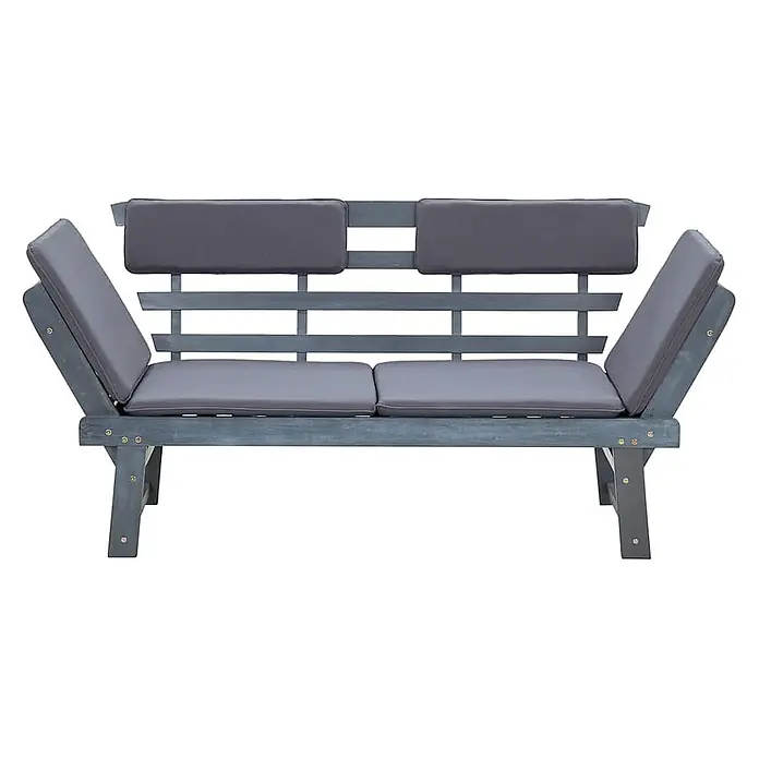 Furnicato Gartenbank Akazien-Massivholz - B x T x H: 190 x 66 x 75 cm, Grau - Graue Gartenbank aus Holz mit verstellbaren Seitenlehnen und grauen Kissen, ideal zum Sitzen oder Liegen.