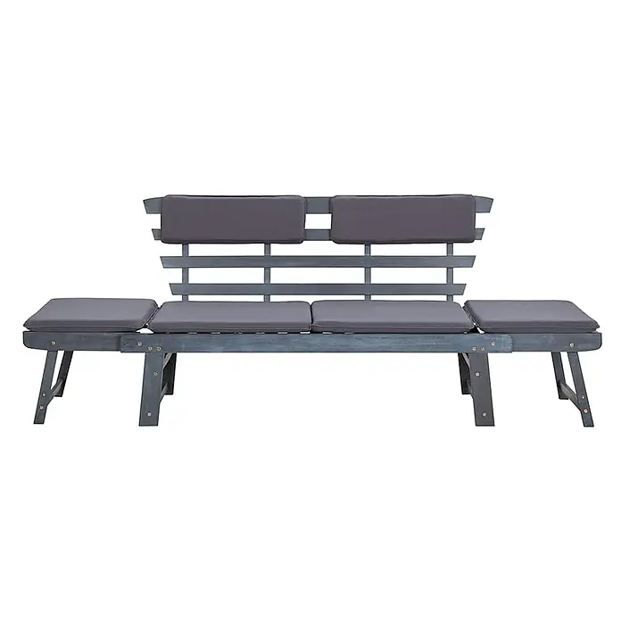 Furnicato Gartenbank Akazien-Massivholz - B x T x H: 190 x 66 x 75 cm, Grau - Graue Holzgartenbank mit vier gepolsterten Sitzen und zwei Rückenkissen.