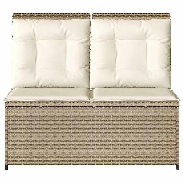 Furnicato Gartenbank - B x T x H: 95 x 108 x 95 cm, Beige und Creme - Beige Rattan-Optik 2-Sitzer Gartenbank mit Stauraum und cremefarbenen Kissen.