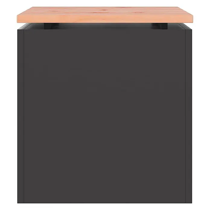 Furnicato Gartenbank Douglasienholz lackiert - B x T x H: 40 x 40 x 43 cm, Schwarz - Dunkelgrauer Schrank mit einer Tischplatte aus Naturholz, gestützt von schwarzen Distanzstücken.