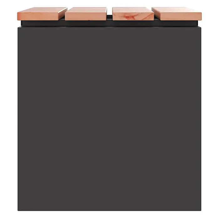 Furnicato Gartenbank Douglasienholz lackiert - B x T x H: 40 x 40 x 43 cm, Schwarz - Dunkelgraues Hochbeet mit vier hellbraunen Massivholzbrettern oben.