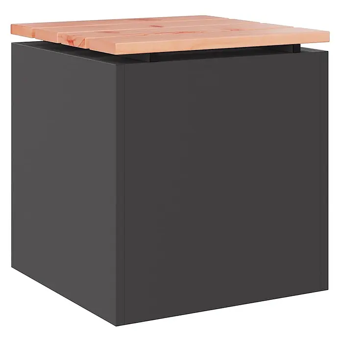 Furnicato Gartenbank Douglasienholz lackiert - B x T x H: 40 x 40 x 43 cm, Schwarz - Dunkelgrauer würfelförmiger Outdoor-Aufbewahrungsbox mit einem hellen Lattenrostdeckel aus Holz.