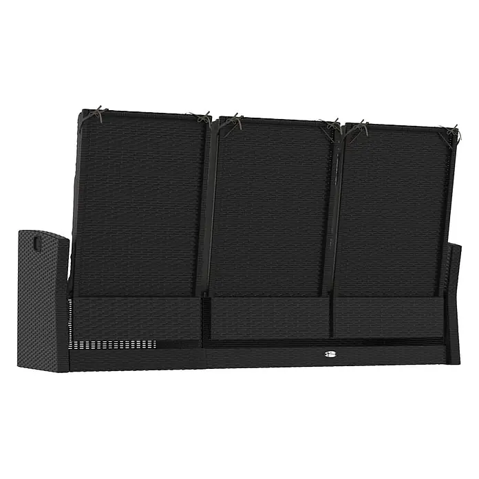Furnicato Gartenbank - Schwarz - Schwarzes Rattan-3-Sitzer-Outdoor-Sofa mit verstellbaren Rückenlehnen.