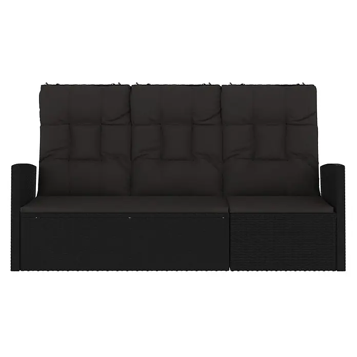 Furnicato Gartenbank - Schwarz - Schwarzes Polyrattan Gartensofa mit schwarzen Kissen und Armlehnen.