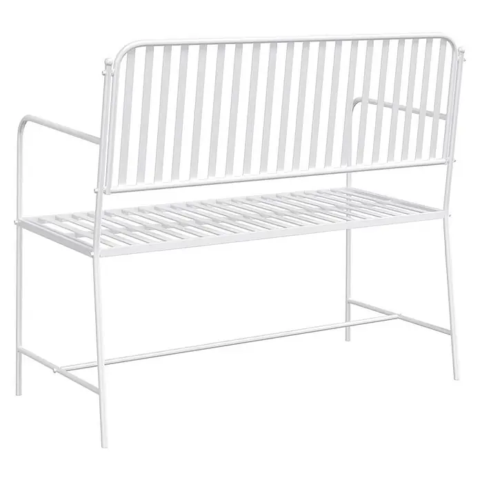 Furnicato Gartenbank - B x T x H: 51,5 x 103,5 x 90 cm, Weiß - Weiße Metallgartenbank mit Lattenrostsitz und Rückenlehne.
