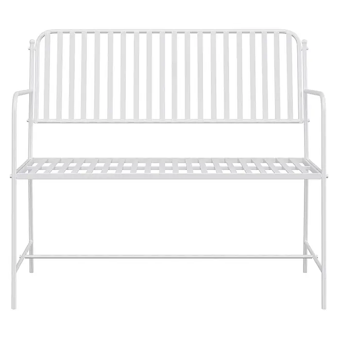 Furnicato Gartenbank - B x T x H: 51,5 x 103,5 x 90 cm, Weiß - Weiße Metall-Gartenbank mit Lattenrückenlehne und Sitzfläche.