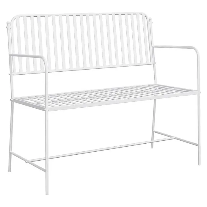 Furnicato Gartenbank - B x T x H: 51,5 x 103,5 x 90 cm, Weiß - Weiße Metall-Gartenbank mit Lattenrostsitz und Rückenlehne.