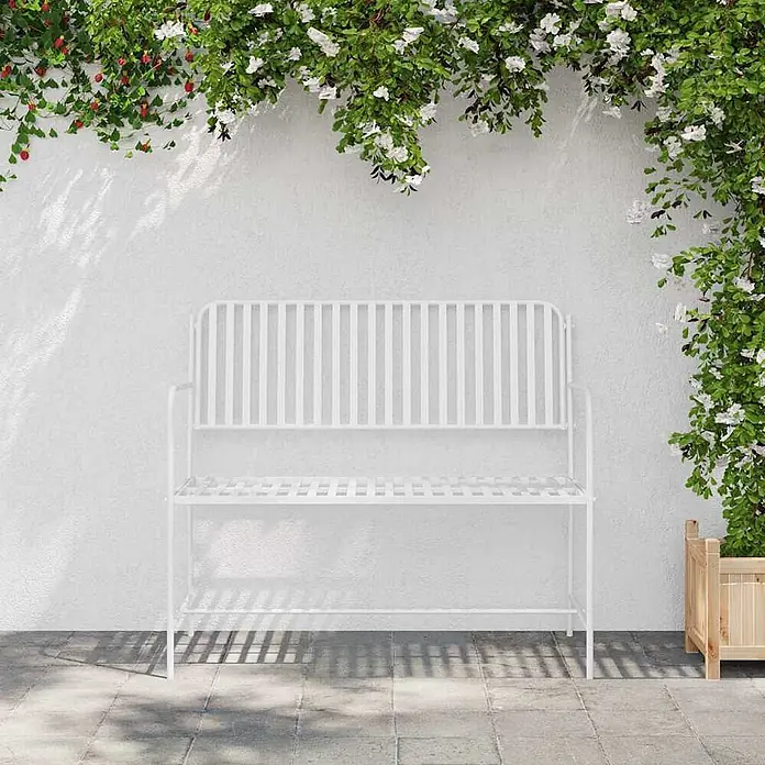Furnicato Gartenbank - B x T x H: 51,5 x 103,5 x 90 cm, Weiß - Weiße Metall-Gartenbank für den Außenbereich.