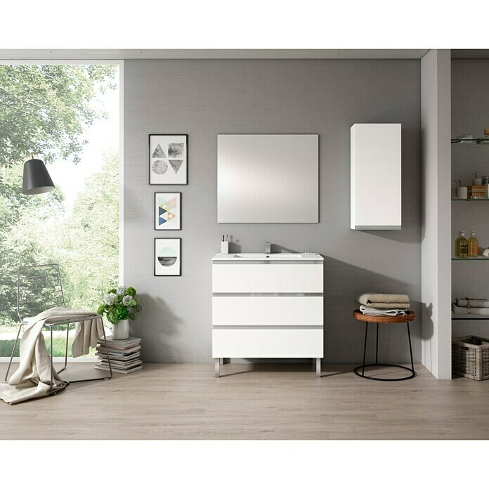Mueble de lavabo Andrea (L x An x Al: 45 x 80 x 69 cm, Blanco, Brillante)