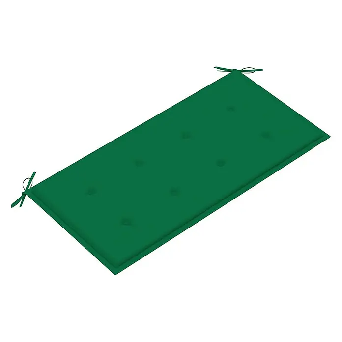 Furnicato Gartenbank Teakholz lackiert - B x T x H: 112 x 55 x 94 cm, Grün - Grünes, rechteckiges Kissen mit Steppungen und Eckbändern zur Befestigung.