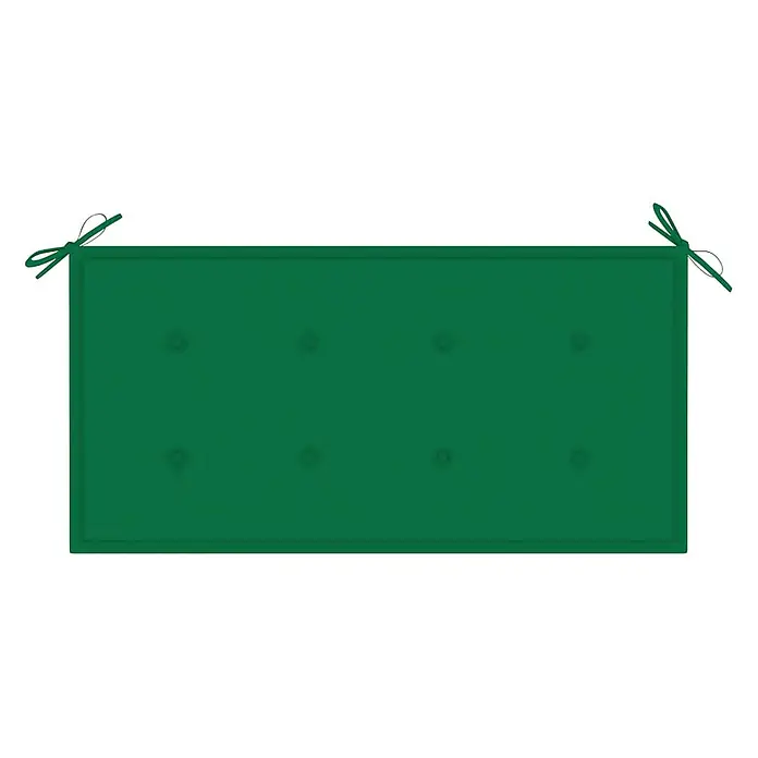 Furnicato Gartenbank Teakholz lackiert - B x T x H: 112 x 55 x 94 cm, Grün - Rechteckiges grünes Bankkissen mit Steppungen und Bindebändern.