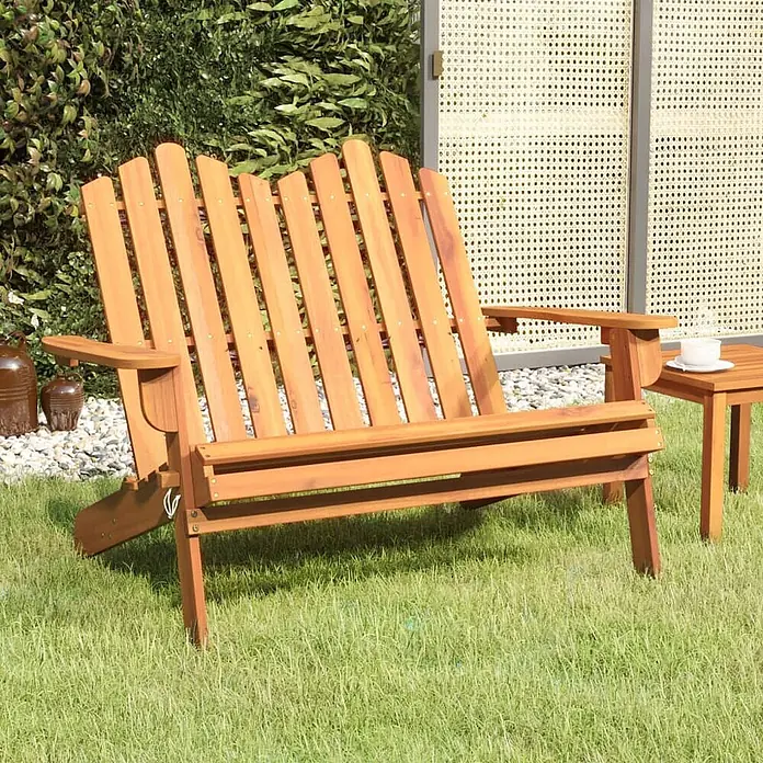 Furnicato Gartenbank Akazien-Massivholz geölt - B x T x H: 126 x 84 x 90 cm, Natur - Braune Holzgartenbank mit kleinem Beistelltisch.