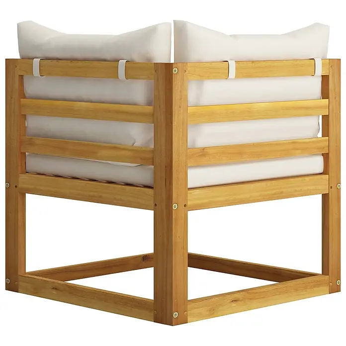 Furnicato Gartenbank - B x T x H: 70 x 70 x 60 cm, Creme - Eck-Loungesessel für den Außenbereich aus Akazienholz mit dicken, cremefarbenen Kissen.