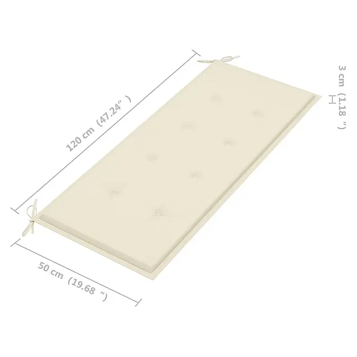 Furnicato Gartenbank - Creme - Cremefarbenes, rechteckiges Bankkissen, 120x50x3 cm, gesteppt mit Befestigungsbändern.