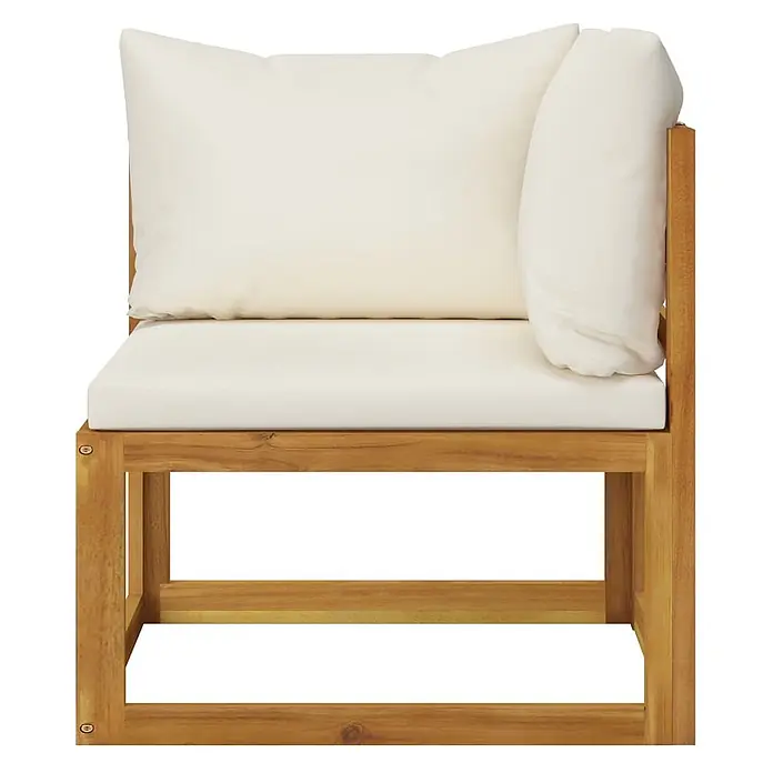 Furnicato Gartenbank - B x T x H: 70 x 70 x 60 cm, Creme - Holz Ecksessel für den Garten mit weißen Sitz-, Rücken- und Seitenkissen.