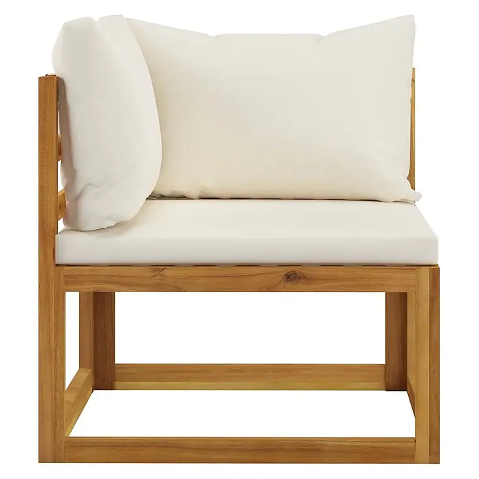 Furnicato Gartenbank - B x T x H: 70 x 70 x 60 cm, Creme - Eck-Loungesessel aus Holz mit cremeweißen Polstern.