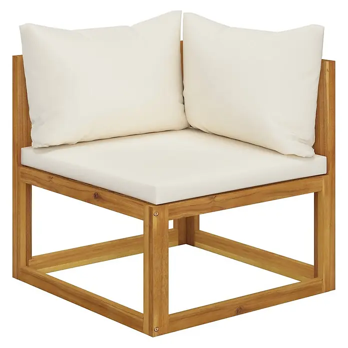 Furnicato Gartenbank - B x T x H: 70 x 70 x 60 cm, Creme - Eckstuhl aus Holz mit cremefarbenen Kissen. Der Rahmen ist aus hellem Holz.