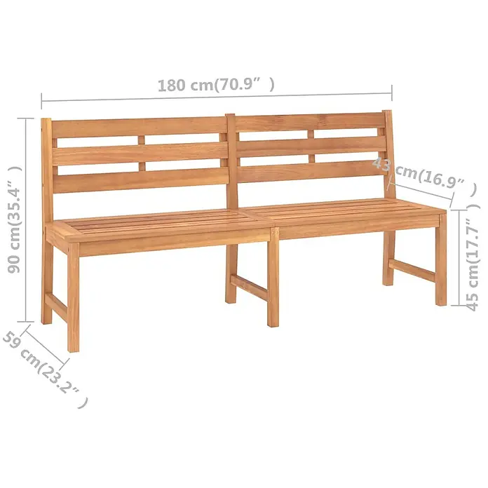 Furnicato Gartenbank Teakholz lackiert - B x T x H: 180 x 59 x 90 cm, Braun - Zweisitzige hellbraune Gartenbank aus Holz mit Lattenrost und Rückenlehne.