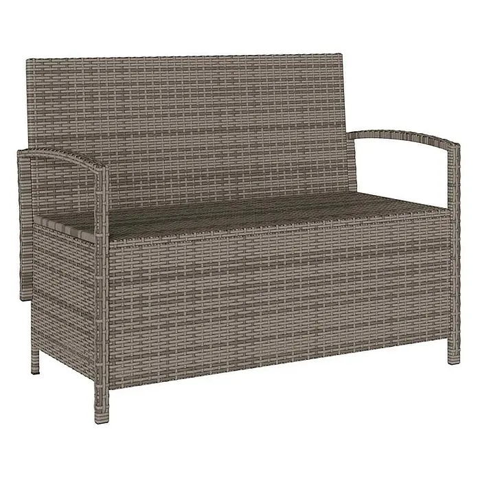 Furnicato Gartenbank PE-Rattan - B x T x H: 111 x 56 x 87 cm, Grau und Marineblau - Graue Outdoor-Sitzbank aus Polyrattan mit Armlehnen.