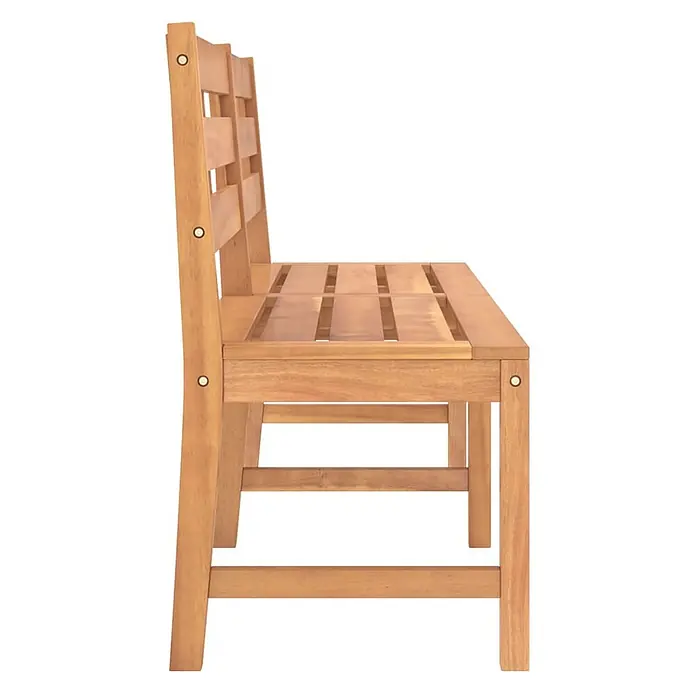 Furnicato Gartenbank Teakholz lackiert - B x T x H: 180 x 59 x 90 cm, Braun - Hellbraune Holzgartenbank mit Lattenrostsitz und Rückenlehne, Seitenansicht.